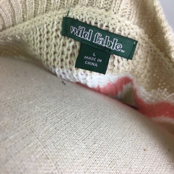 Wild Fable V Neck Striped Knit Sweater Tan Pink L - Picture 11 of 12